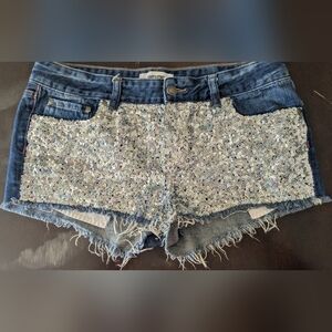 PINK Victoria's Secret Silver Sequin Denim Cutoff Shorts Y2K Women's Size 8
